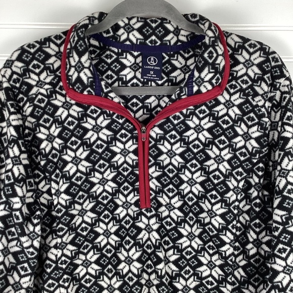 Lands End Quarter Zip Women's Fleece Sz. XL Black White Snowflake Design - Picture 2 of 6